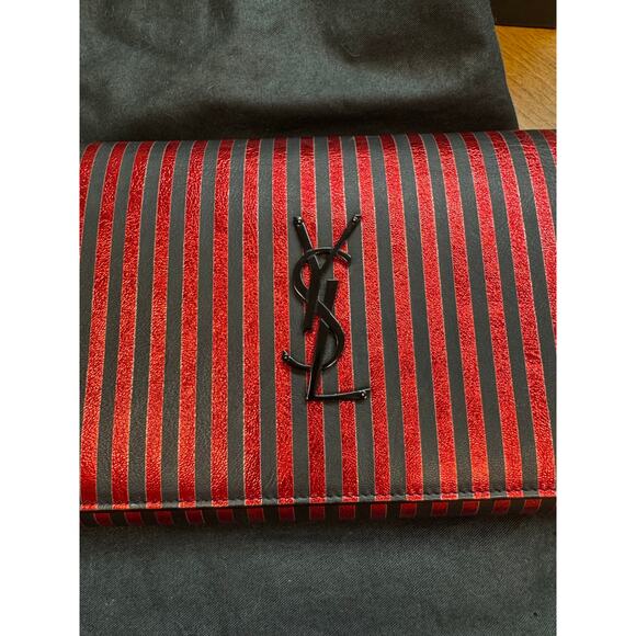 Saint Laurent Metallic Striped Monogram Chain Wallet in Red/Black - Picture 14 of 16